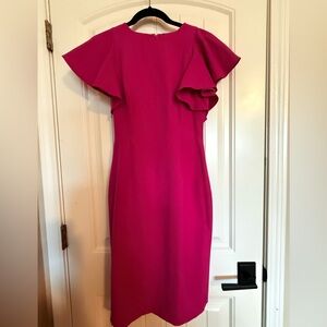 EUC ANTONIO MELANI Fuchsia Ruffle Sleeve Midi Dress